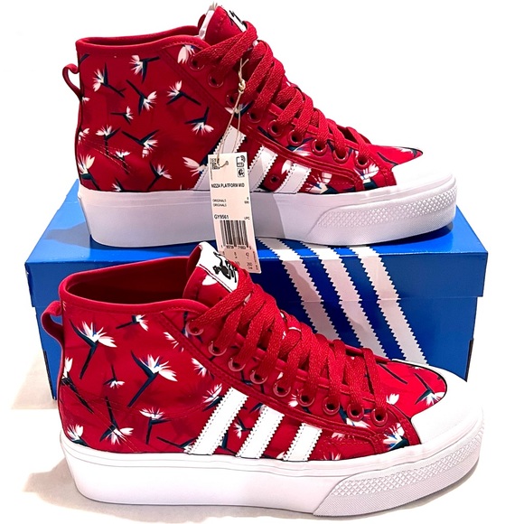 adidas Shoes - Adidas x Thebe Magugu Nizza Platform Mid Sneakers Size 9.5 Power Red/White/Black